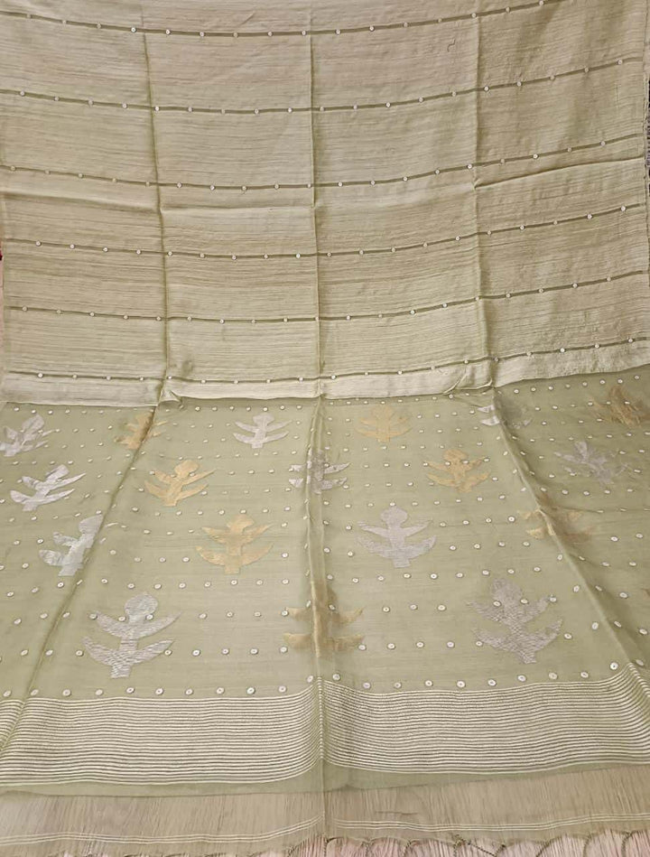 Light Pastel Green Matka Muslin Silk saree Balaram Saha