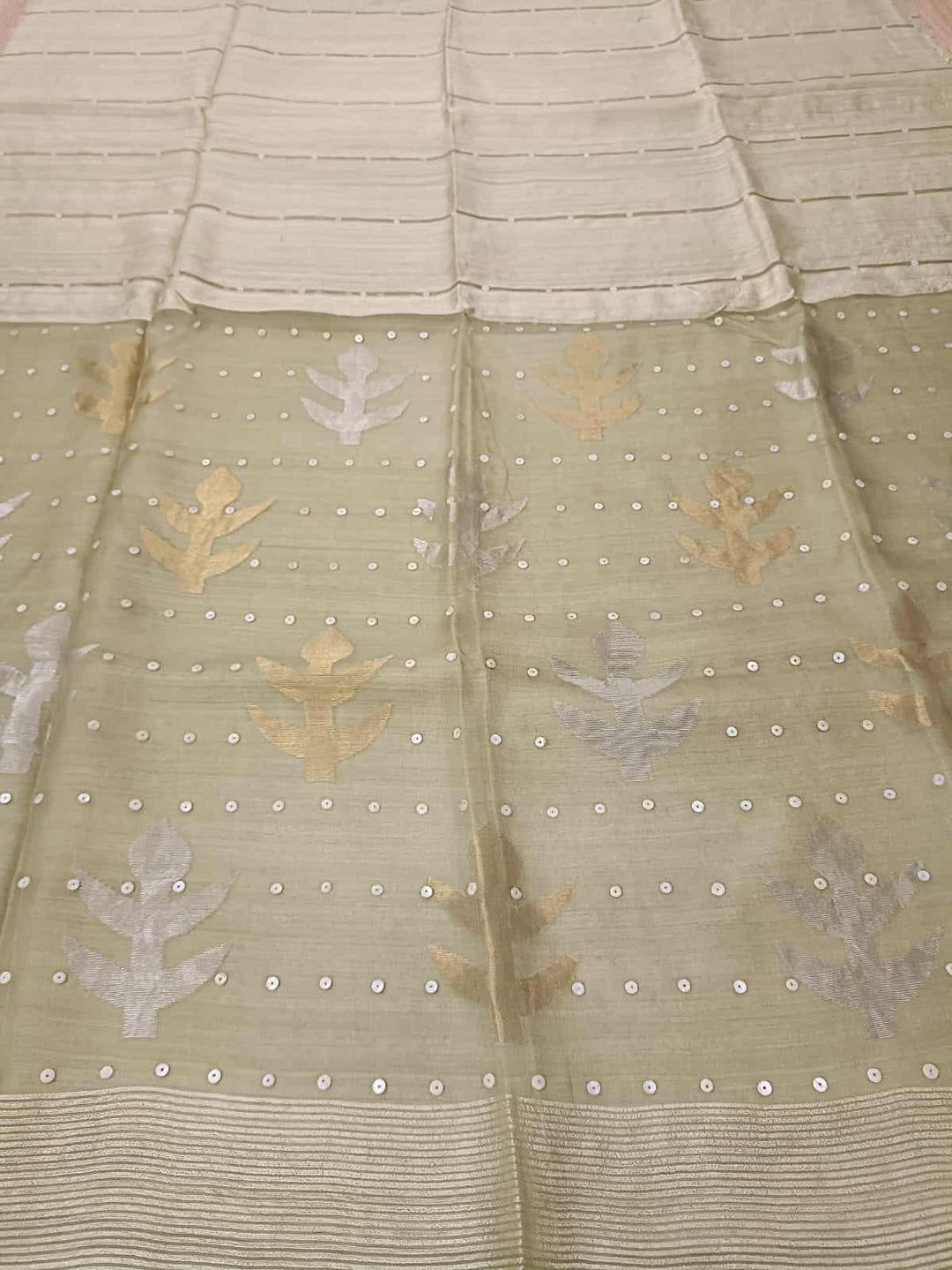 Light Pastel Green Matka Muslin Silk saree Balaram Saha