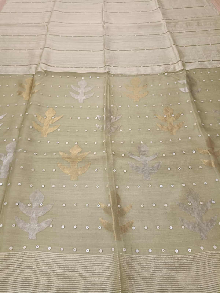 Light Pastel Green Matka Muslin Silk saree Balaram Saha