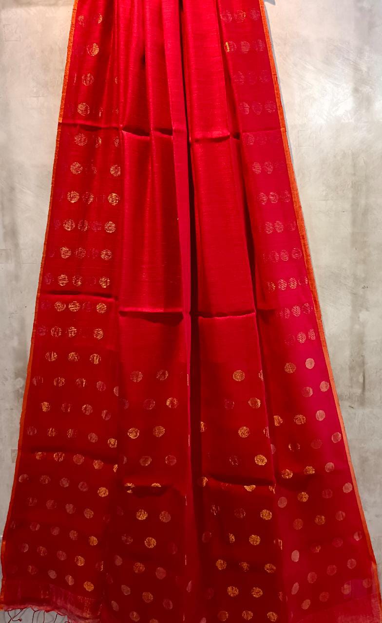 Red & Gold Matka Silk Saree With Gold Zari Balaram Saha