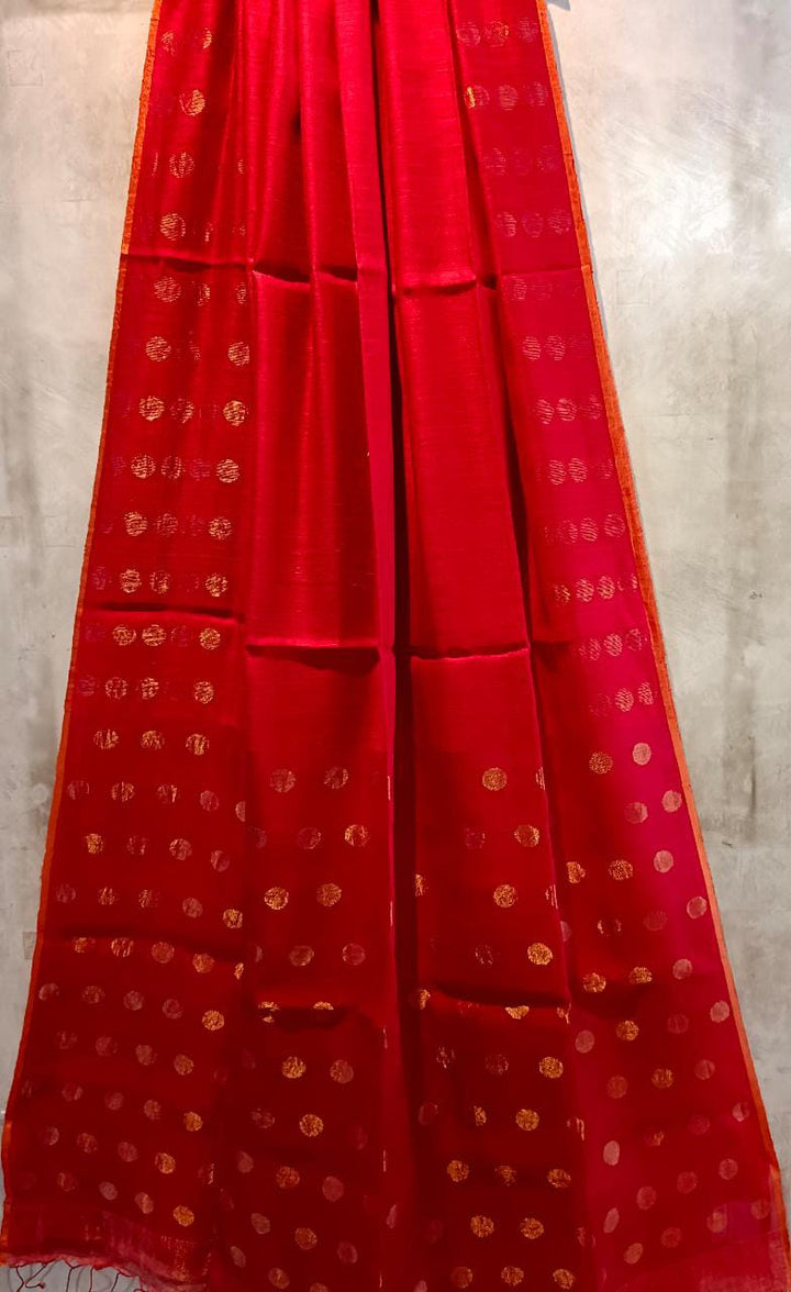 Red & Gold Matka Silk Saree With Gold Zari Balaram Saha
