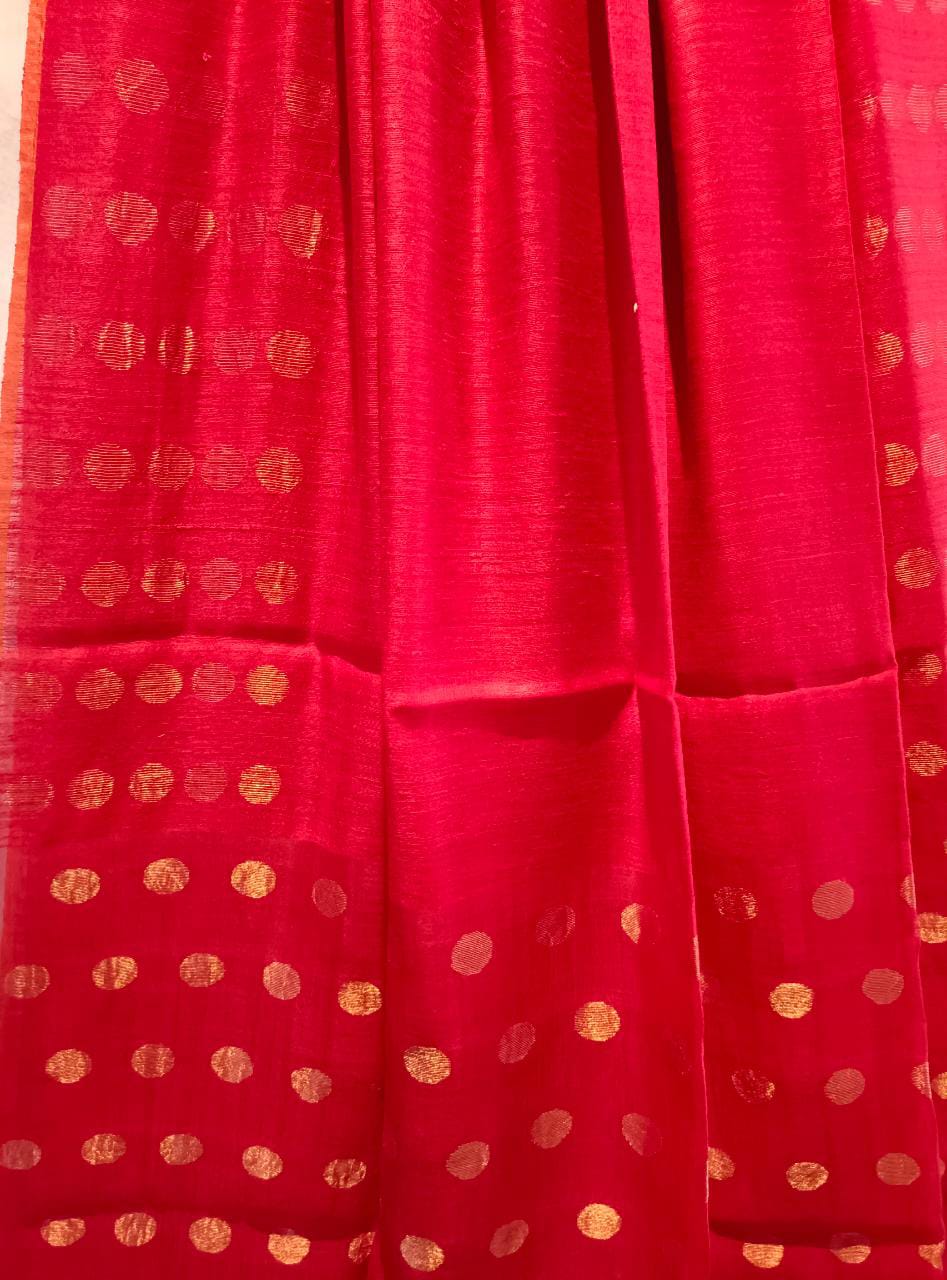 Red & Gold Matka Silk Saree With Gold Zari Balaram Saha