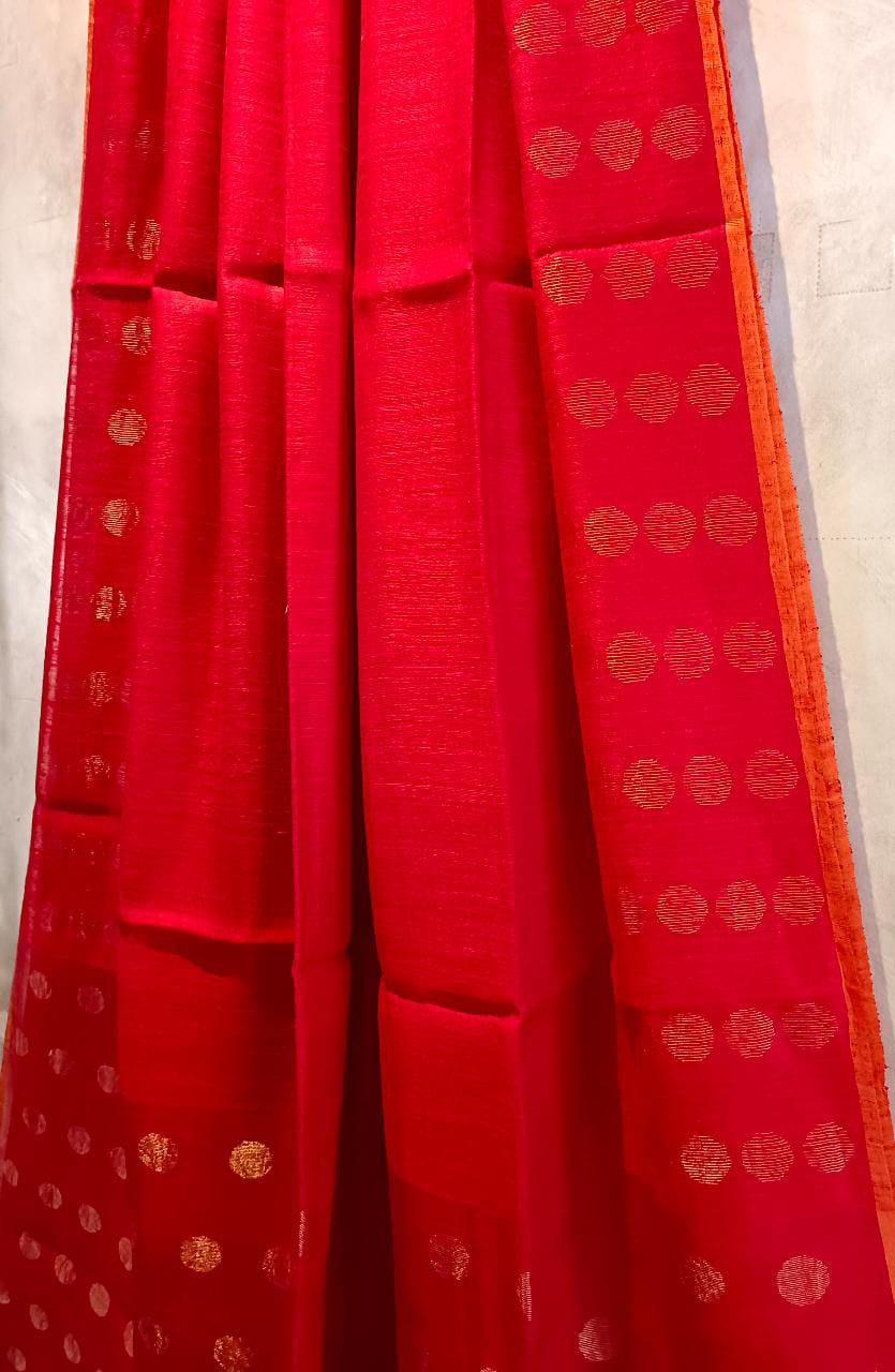 Red & Gold Matka Silk Saree With Gold Zari Balaram Saha