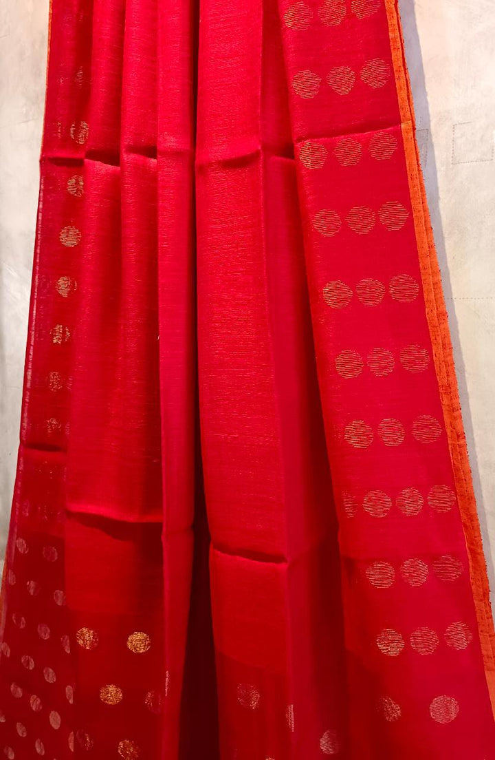 Red & Gold Matka Silk Saree With Gold Zari Balaram Saha
