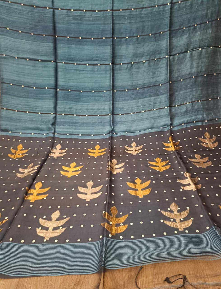 Indigo Blue Matka Muslin Silk saree Balaram Saha
