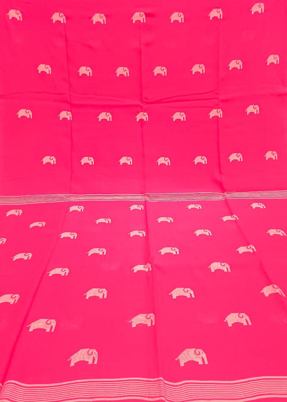 Fuschia Pink Soft Cotton Jamdani saree Balaram Saha