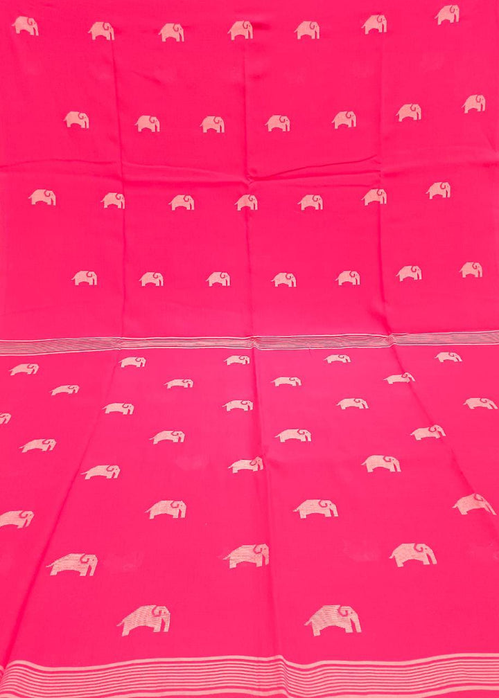 Fuschia Pink Soft Cotton Jamdani saree Balaram Saha