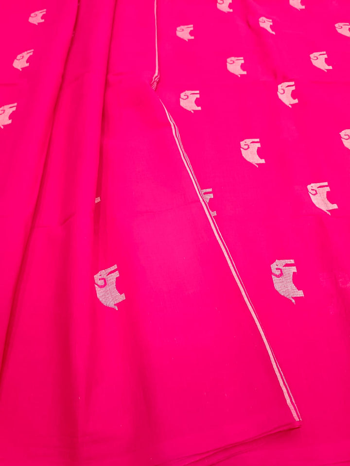 Fuschia Pink Soft Cotton Jamdani saree Balaram Saha