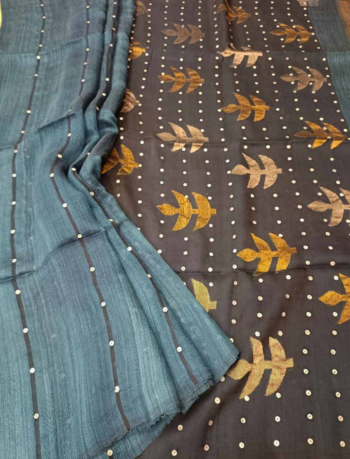 Indigo Blue Matka Muslin Silk saree Balaram Saha