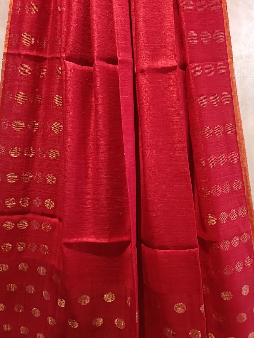 Red & Gold Matka Silk Saree With Gold Zari Balaram Saha