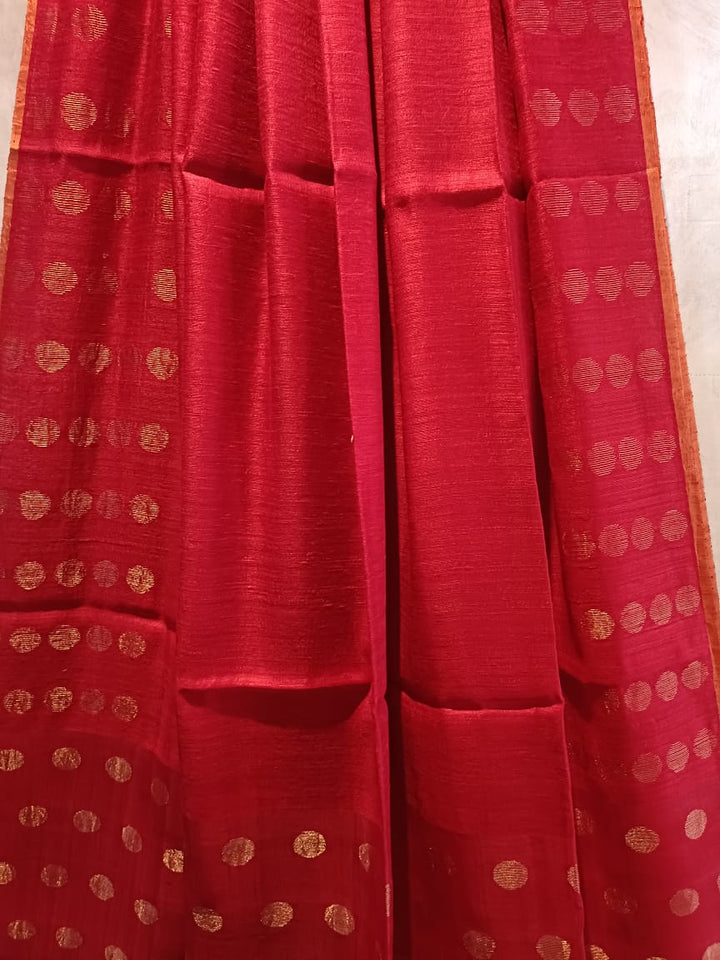 Red & Gold Matka Silk Saree With Gold Zari Balaram Saha