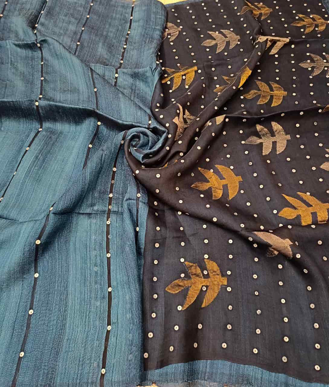 Indigo Blue Matka Muslin Silk saree Balaram Saha