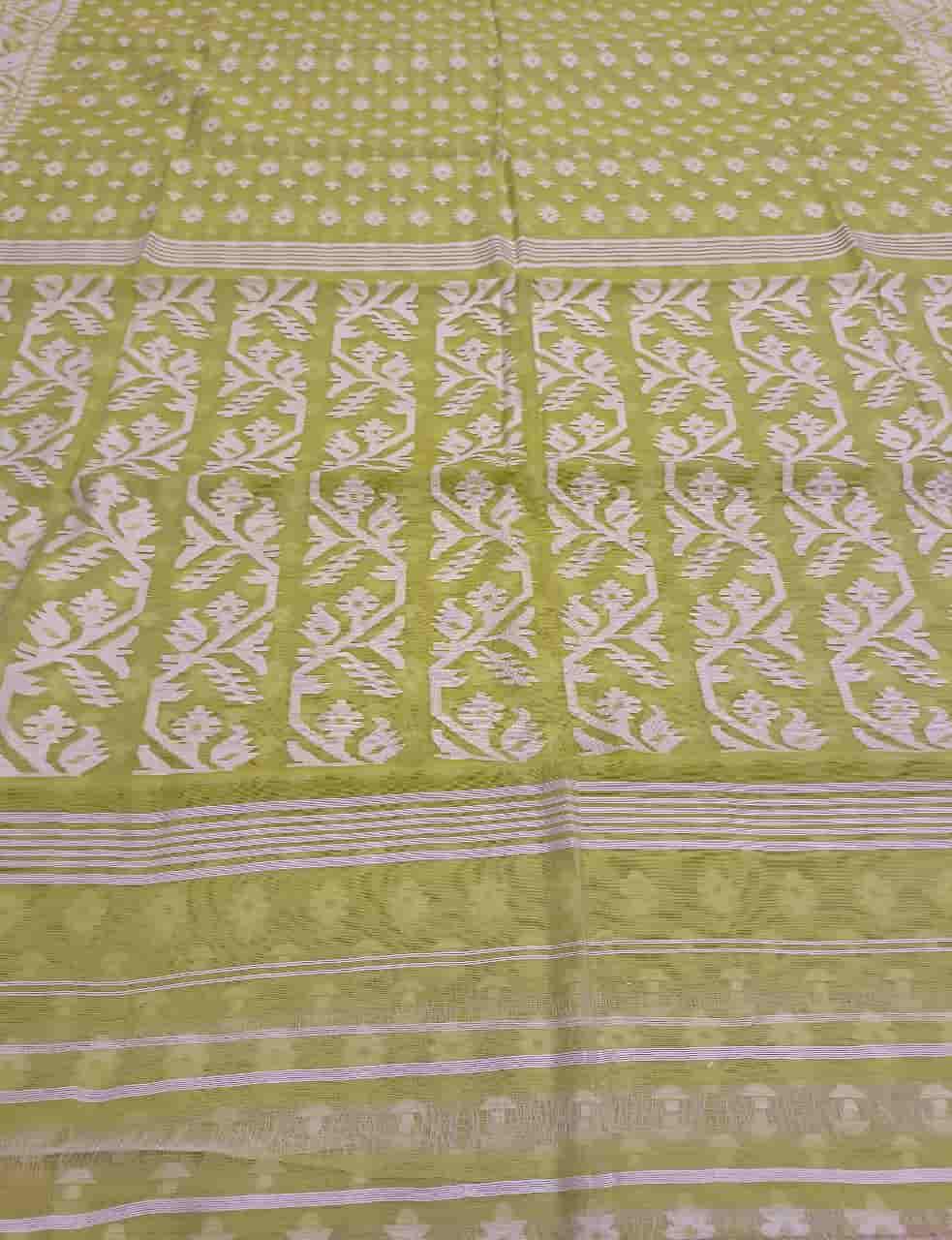 Fresh Green & White, soft handloom cotton/Resham dhakai saree Balaram Saha