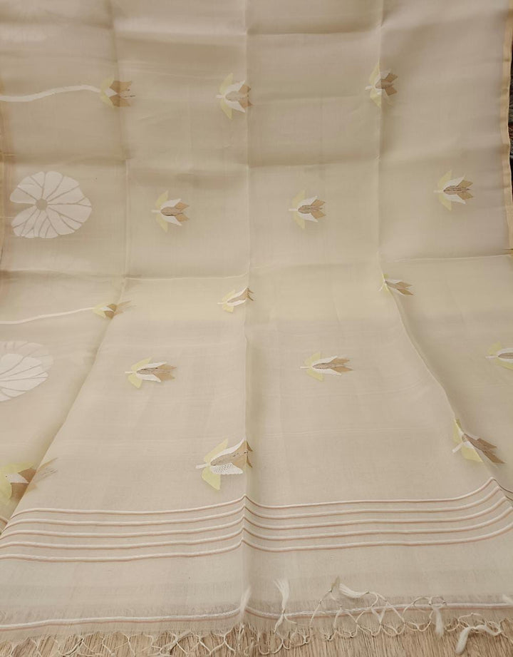 Off White Muslin Silk handwoven Jamdani saree Balaram Saha