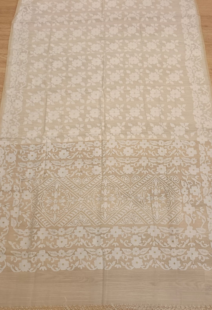 Handspun Cotton/ muslin silk white on white jamdani Saree Balaram Saha