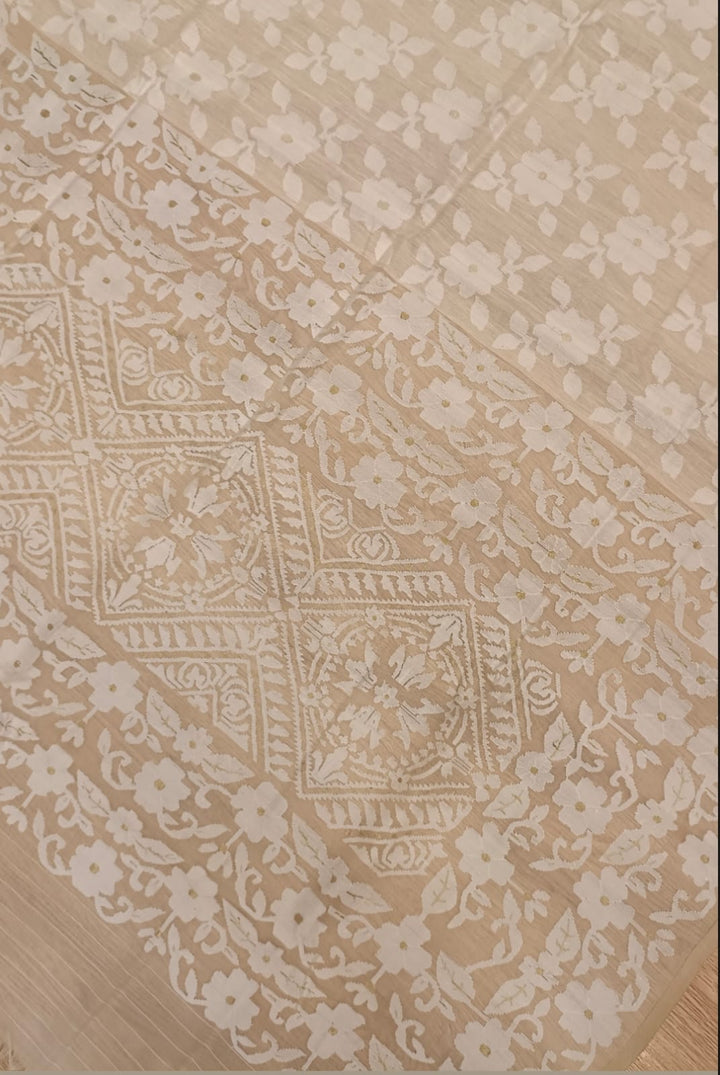 Handspun Cotton/ muslin silk white on white jamdani Saree Balaram Saha