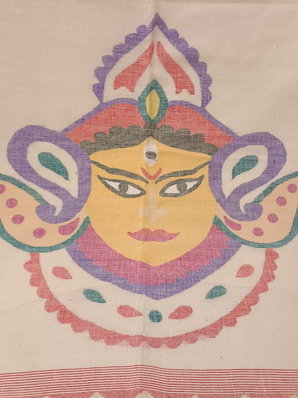 White & Red, Handspun & Handwoven soft Cotton Jamdani saree Balaram Saha