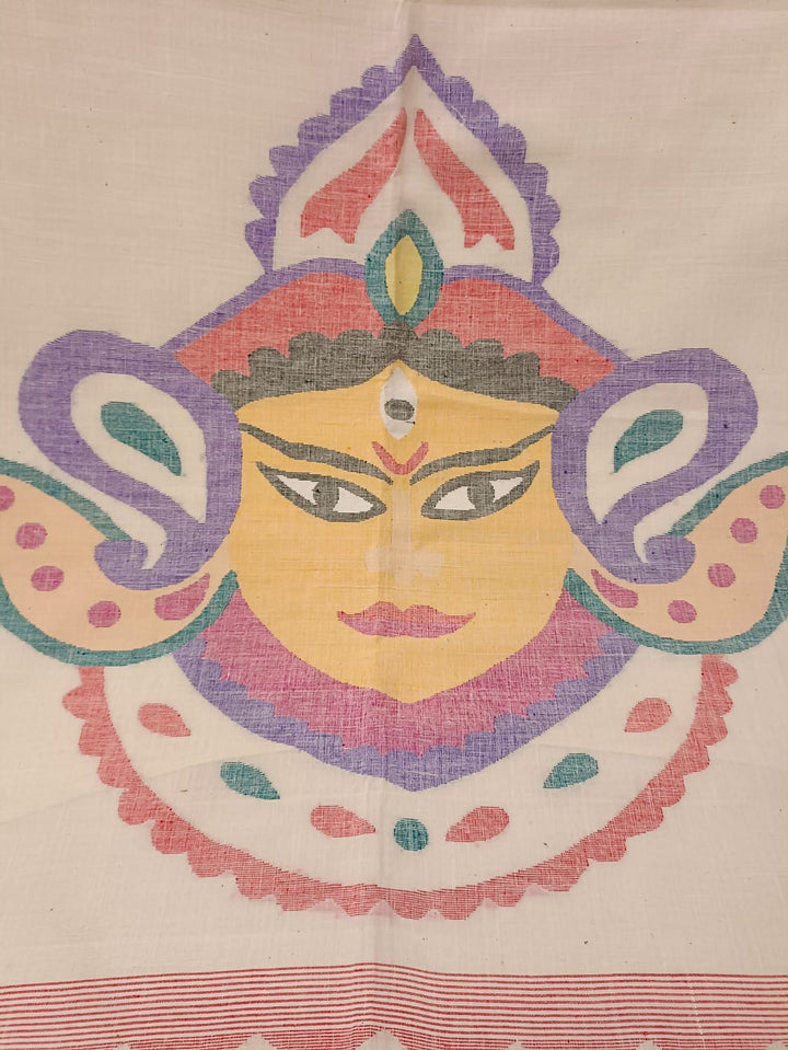 White & Red, Handspun & Handwoven soft Cotton Jamdani saree Balaram Saha