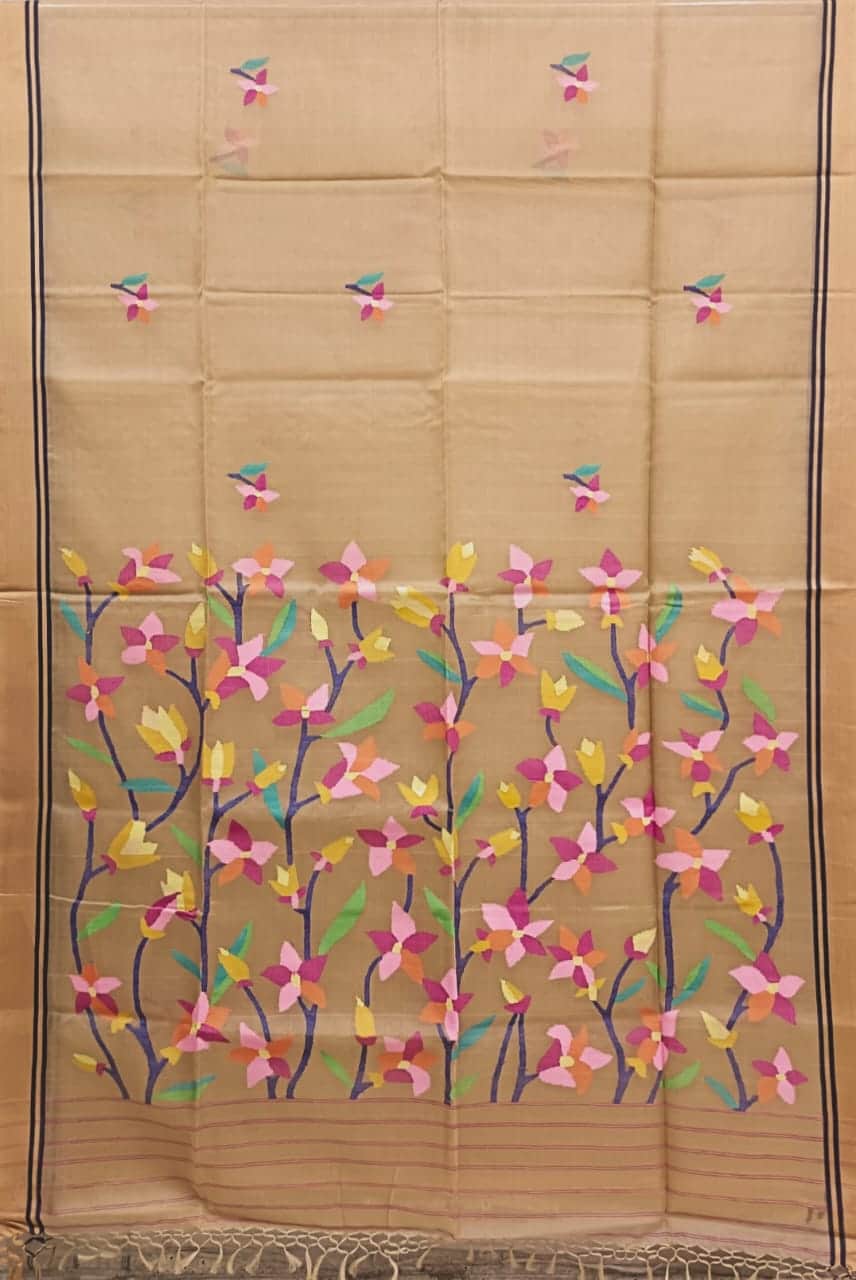 Beige Handloom Muslin Silk Jamdani Saree Balaram Saha