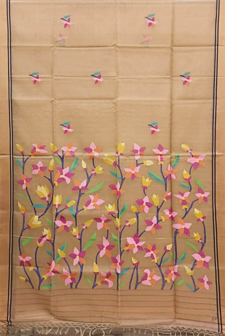 Beige Handloom Muslin Silk Jamdani Saree Balaram Saha