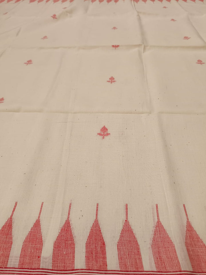 White & Red, Handspun & Handwoven soft Cotton Jamdani saree Balaram Saha