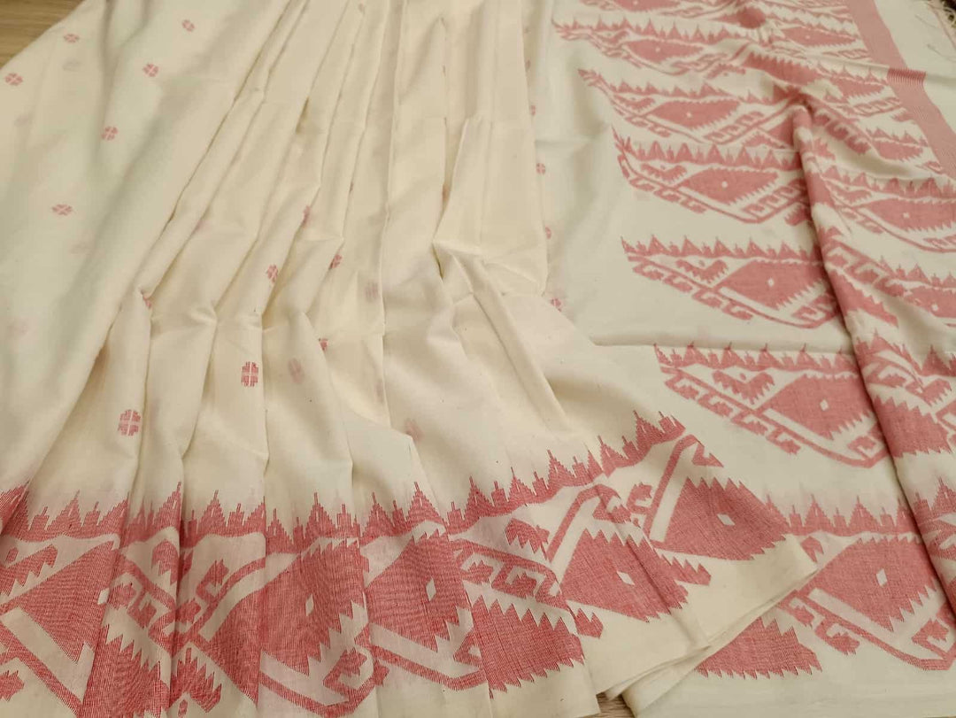 Handspun, Handwoven soft cotton Jamdani saree Balaram Saha