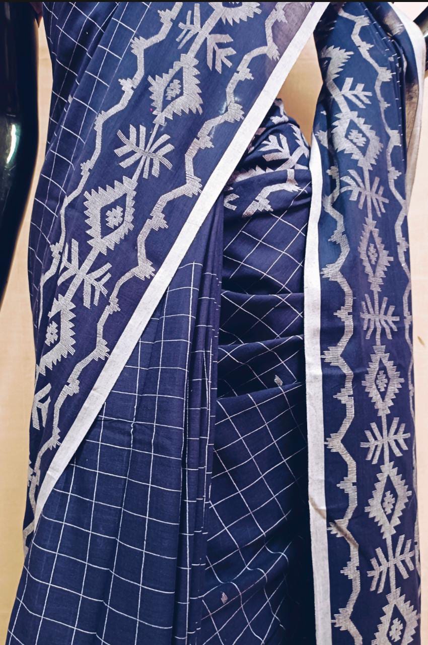 Handloom Handspun Muslin Cotton Jamdani Saree Balaram Saha