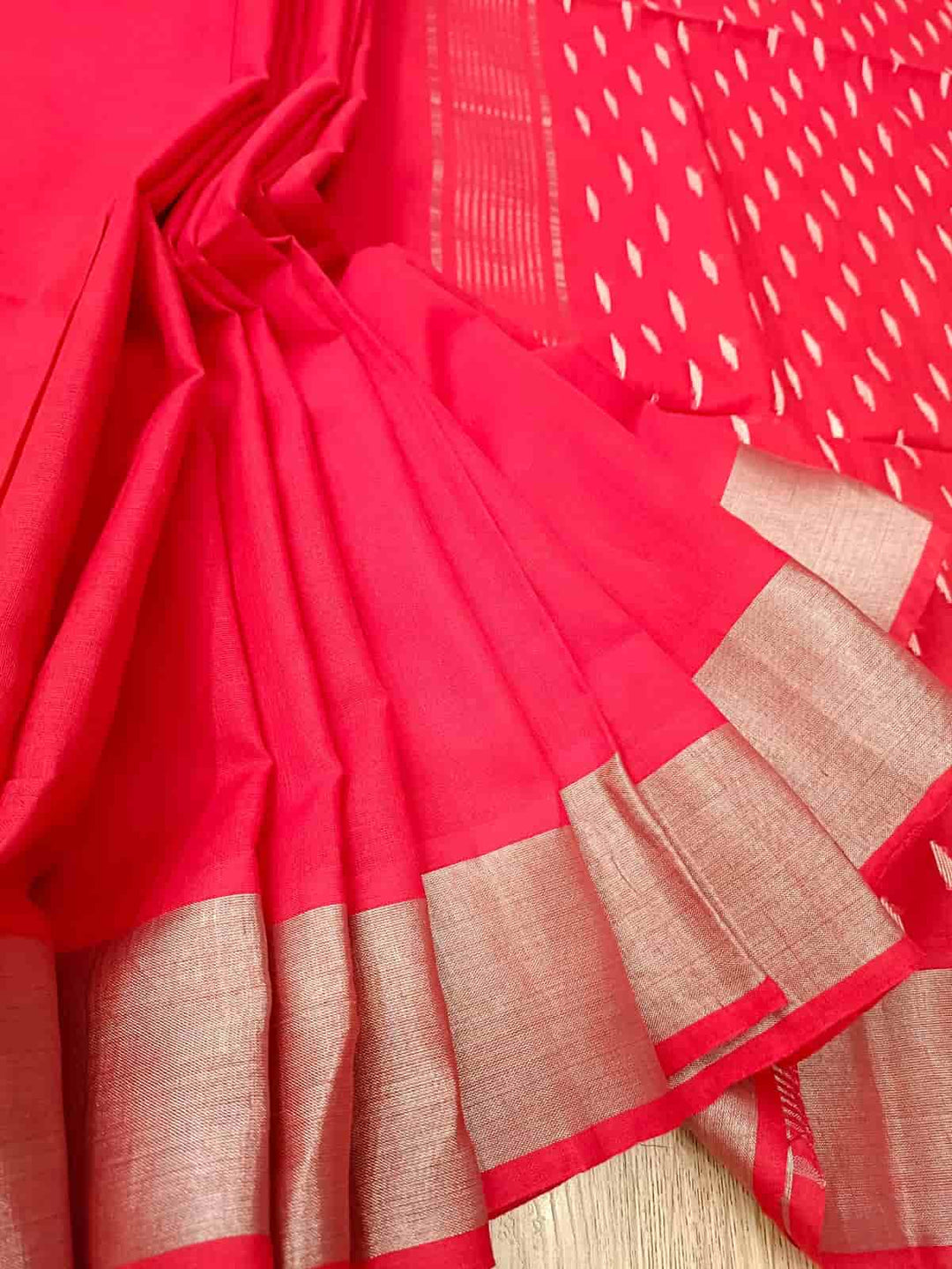 Soft cotton red & white saree with silver zari border Balaram Saha