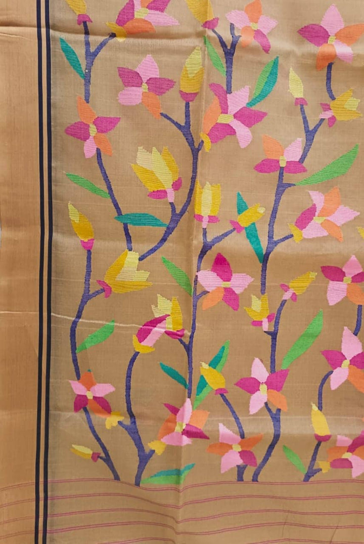 Beige Handloom Muslin Silk Jamdani Saree Balaram Saha