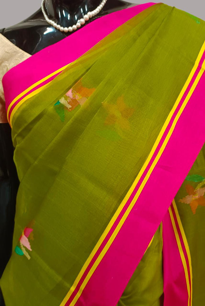 Mehndi Green Handloom Hand woven Muslin Silk Saree Balaram Saha