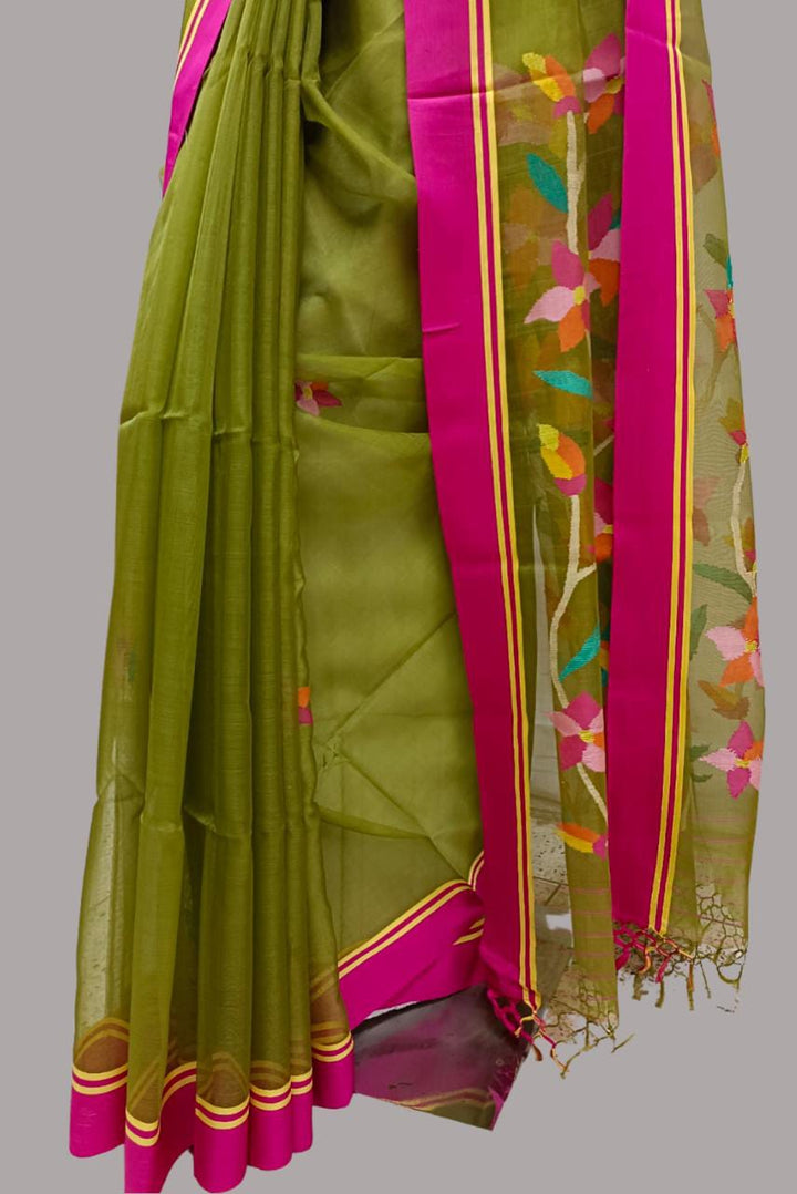 Mehndi Green Handloom Hand woven Muslin Silk Saree Balaram Saha