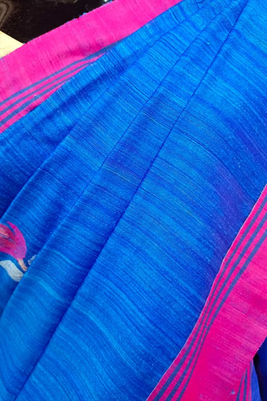 Blue & Pink Handloom Matka Silk Jamdani Saree Balaram Saha