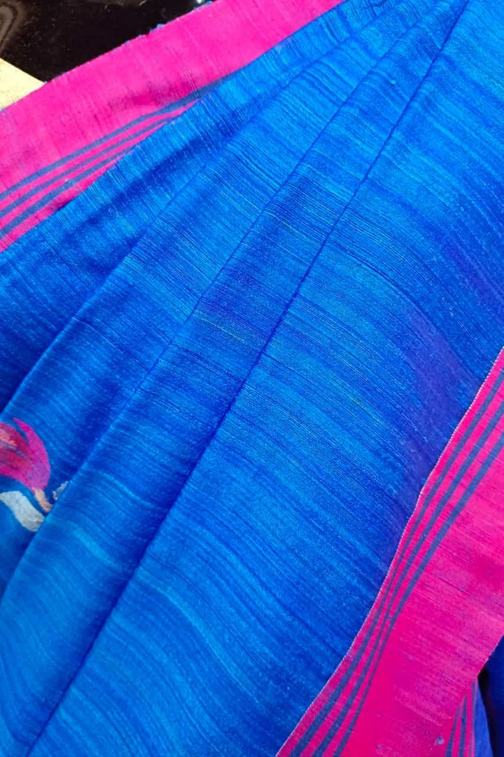Blue & Pink Handloom Matka Silk Jamdani Saree Balaram Saha