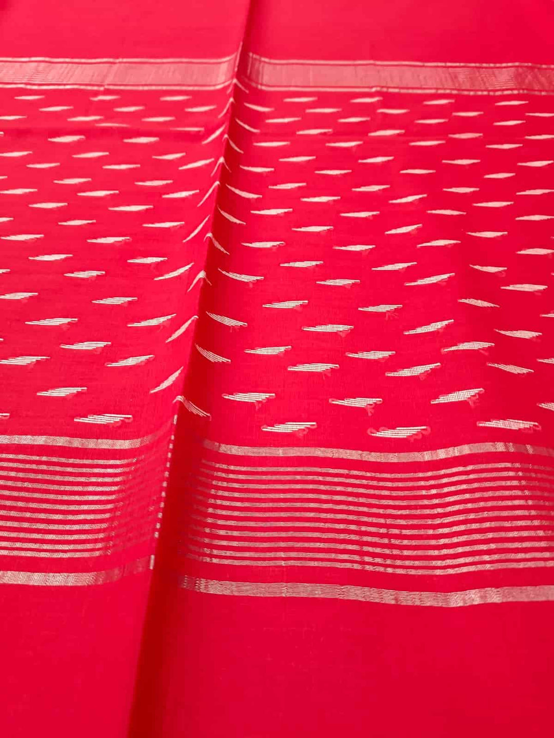Soft cotton red & white saree with silver zari border Balaram Saha