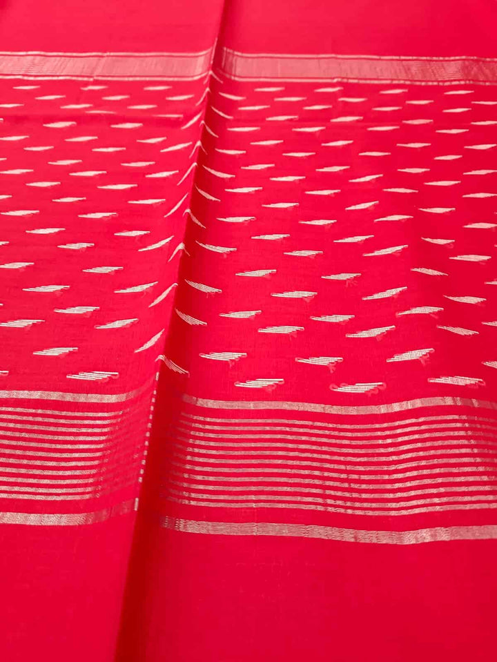Soft cotton red & white saree with silver zari border Balaram Saha