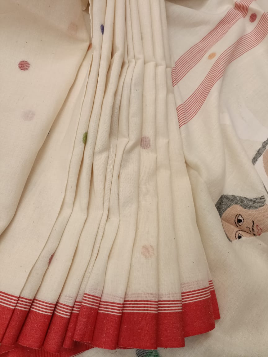 Special Durga Pujo theme handspun and handwoven soft cotton Jamdani saree Balaram Saha