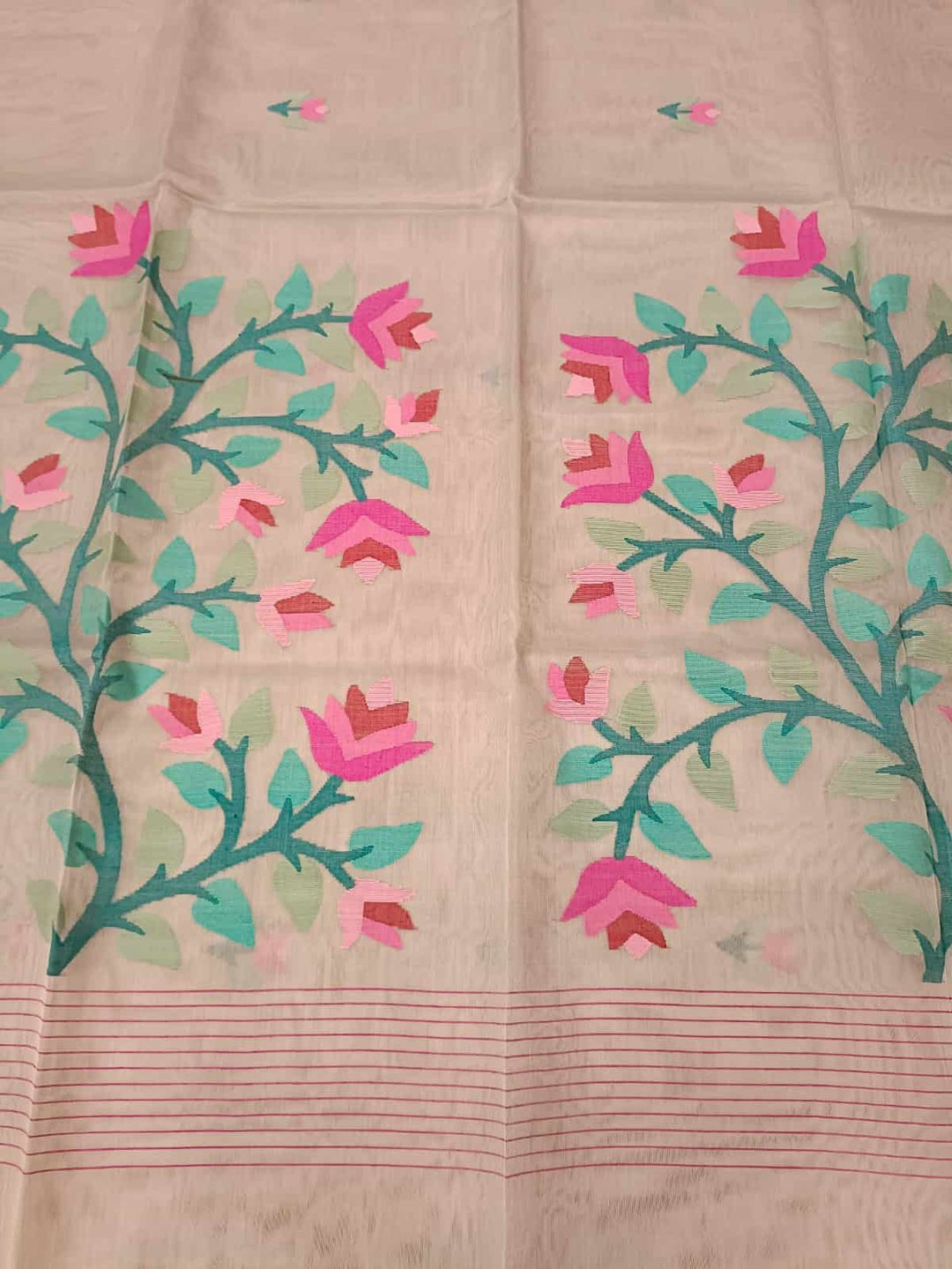 Light Pastel Grey, handwoven Muslin Silk Jamdani saree Balaram Saha