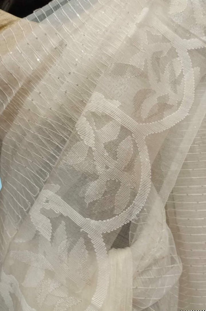 White on White & Silver Matka Muslin Jamdani weave saree Balaram Saha