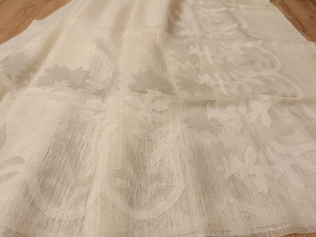 White on White & Silver Matka Muslin Jamdani weave saree Balaram Saha