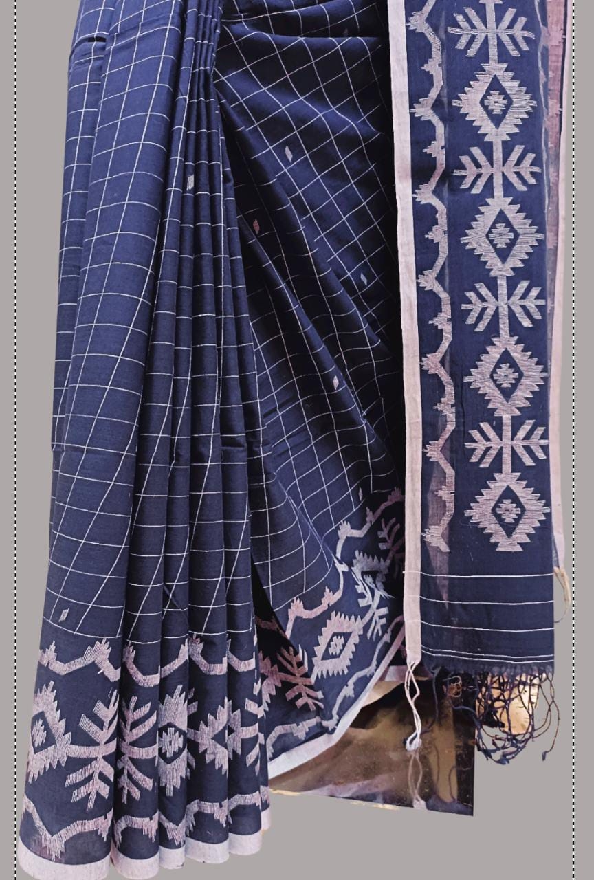 Handloom Handspun Muslin Cotton Jamdani Saree Balaram Saha