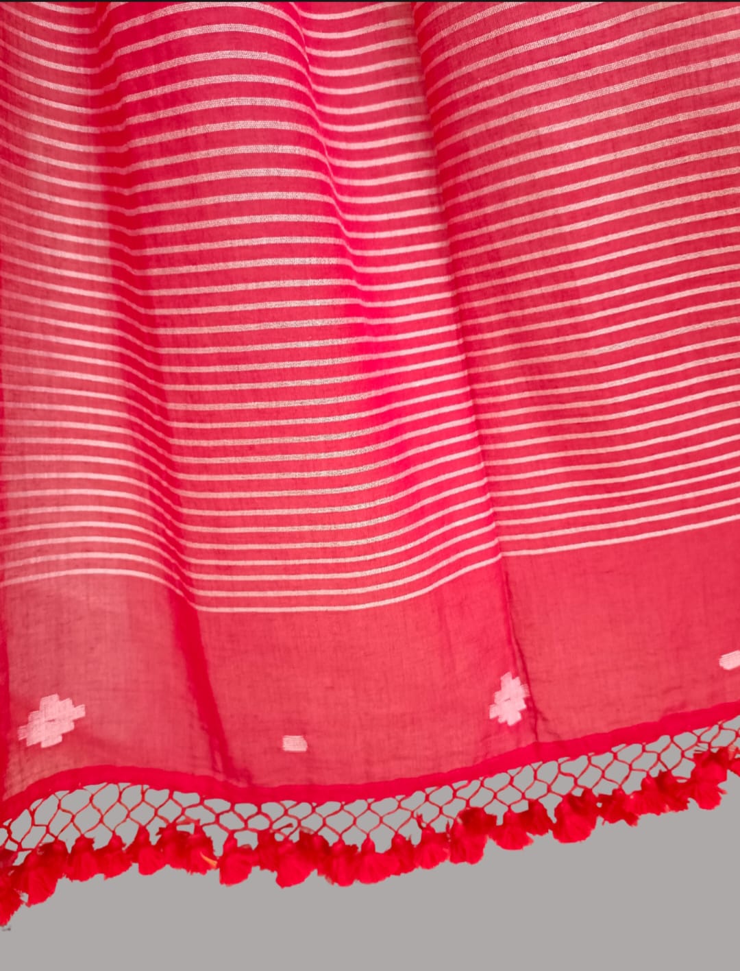 Red Handloom Soft Mul Cotton Dhakai saree Balaram Saha