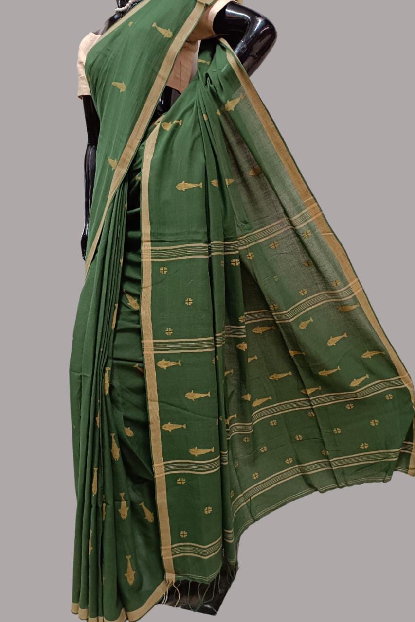Dark Green Handloom Soft Cotton Saree Balaram Saha