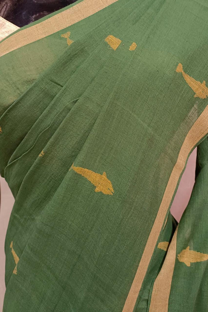 Dark Green Handloom Soft Cotton Saree Balaram Saha