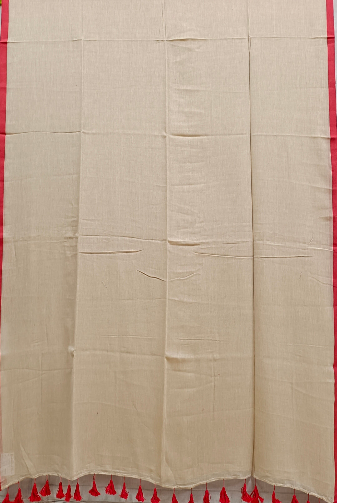 Beige & Red  Handloom Soft Mull Cotton Saree Balaram Saha