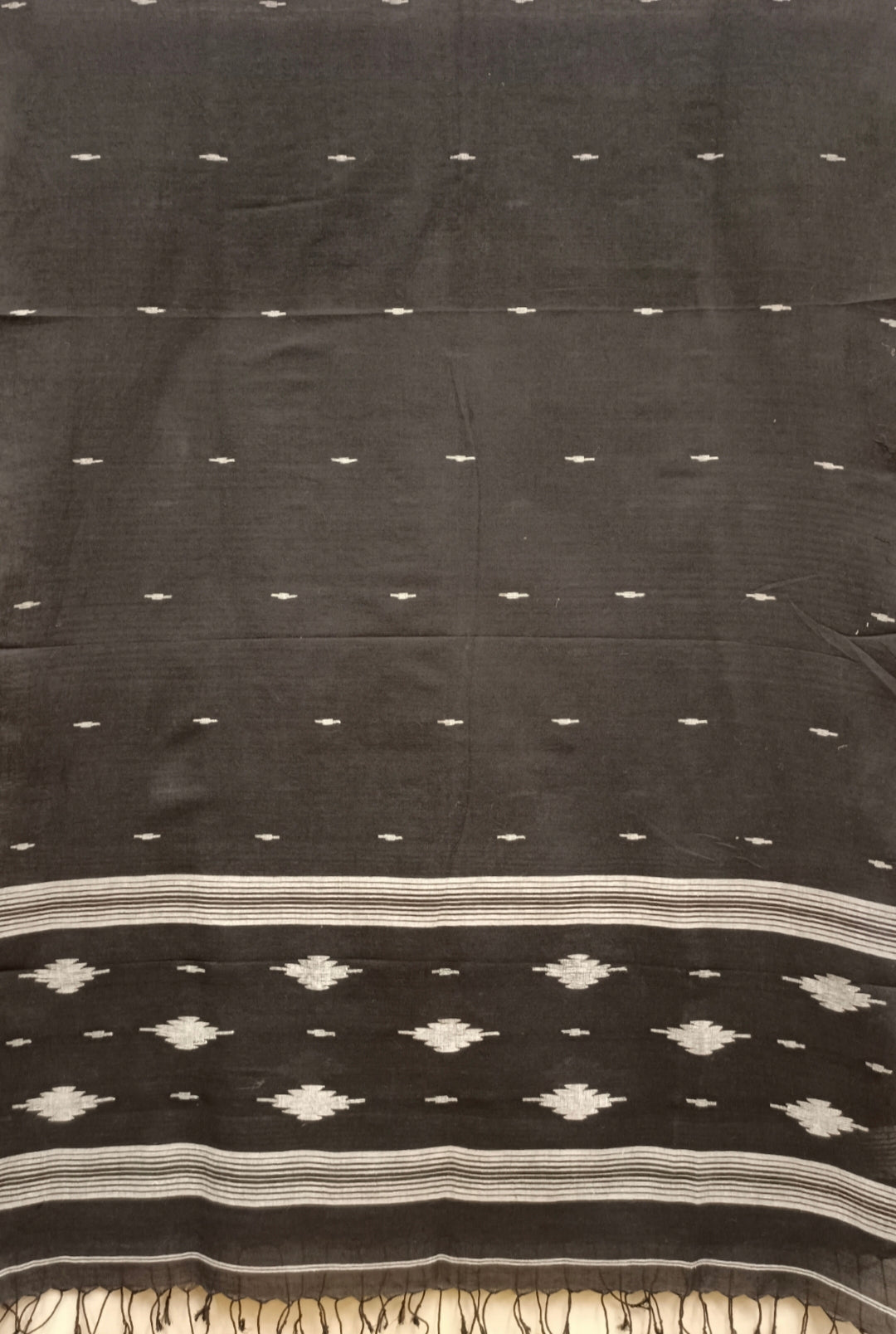 Black & White Handloom Handspun Cotton Jamdani Stole Balaram Saha