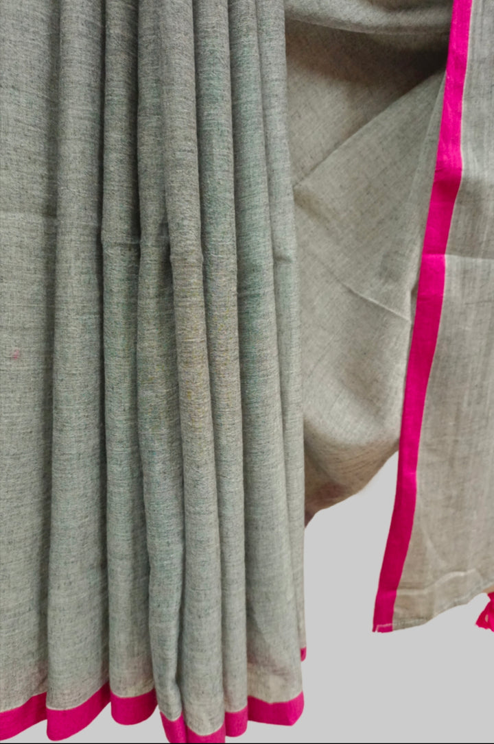 Grey & Purple Soft Handloom Mull Cotton Saree Balaram Saha