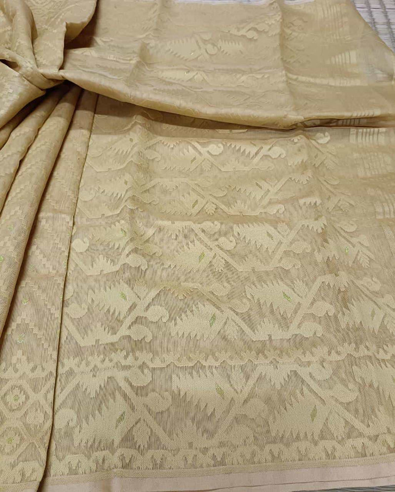 Beige on Beige, cotton by resham, soft Dhakai Jamdani Saree Balaram Saha