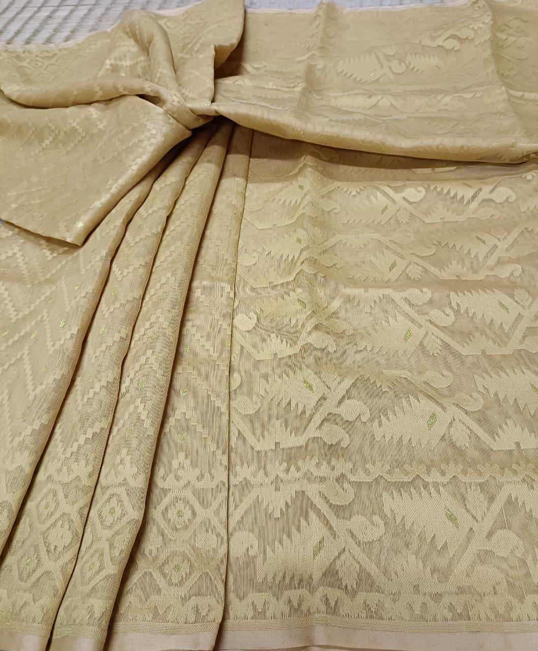 Beige on Beige, cotton by resham, soft Dhakai Jamdani Saree Balaram Saha