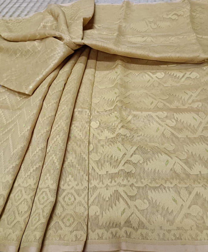 Beige on Beige, cotton by resham, soft Dhakai Jamdani Saree Balaram Saha