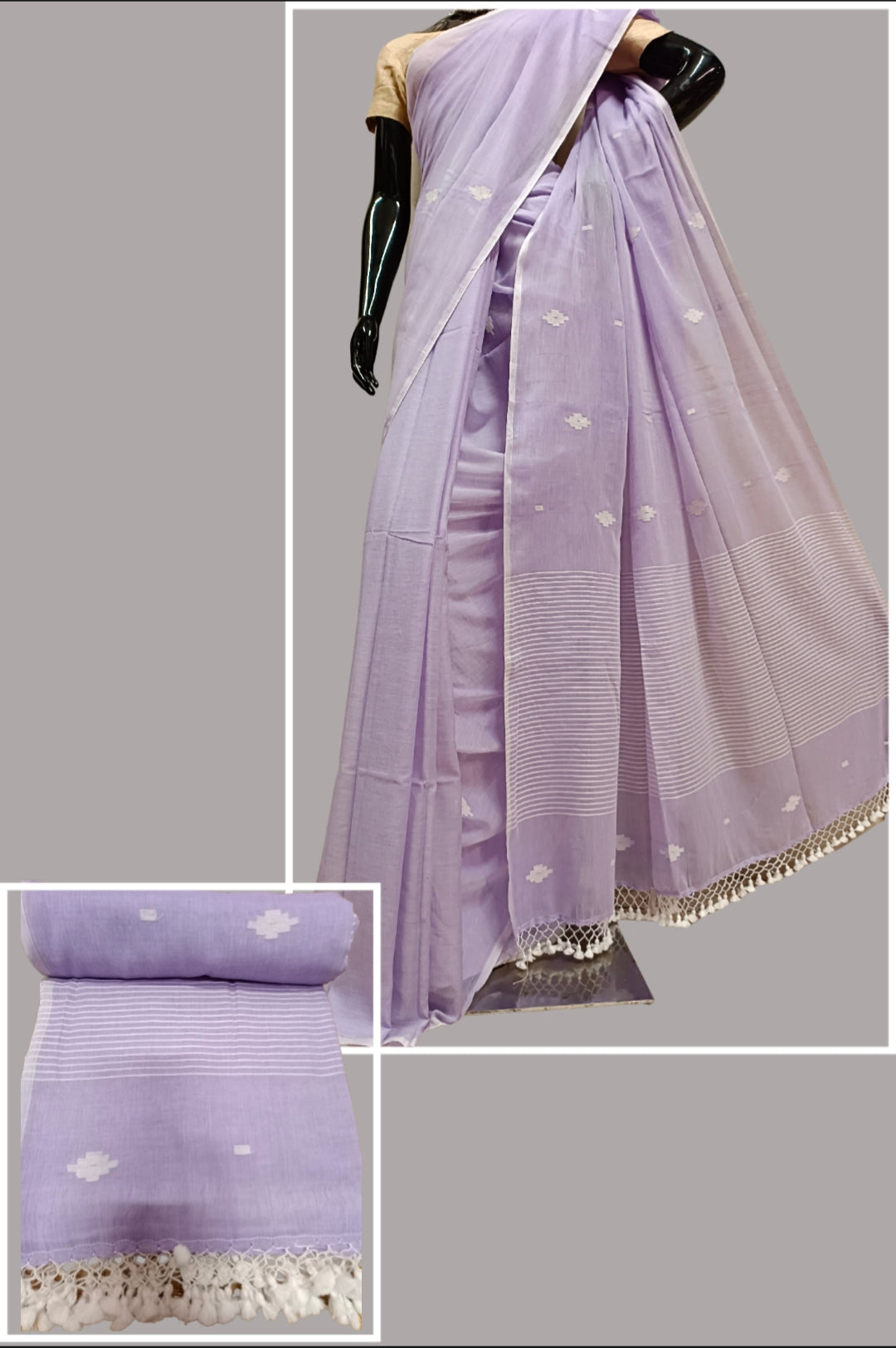 Red Handloom Soft Mul Cotton Dhakai saree Balaram Saha